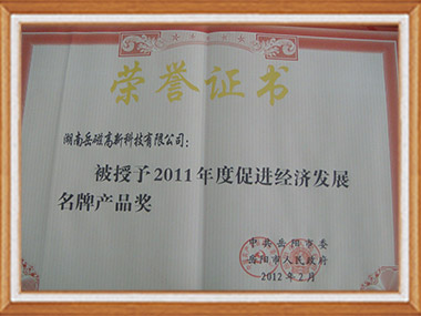 2011年度促進積極發(fā)展名牌產品獎